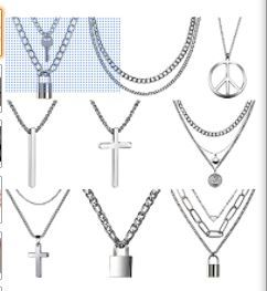 Photo 1 of 9Pcs Men Chain Necklace Love Peace Planet Cross Lock Key Layered Pendants Necklace Statement Emo Gothic Choker Fashion Jewelry for Women Egirl Eboy