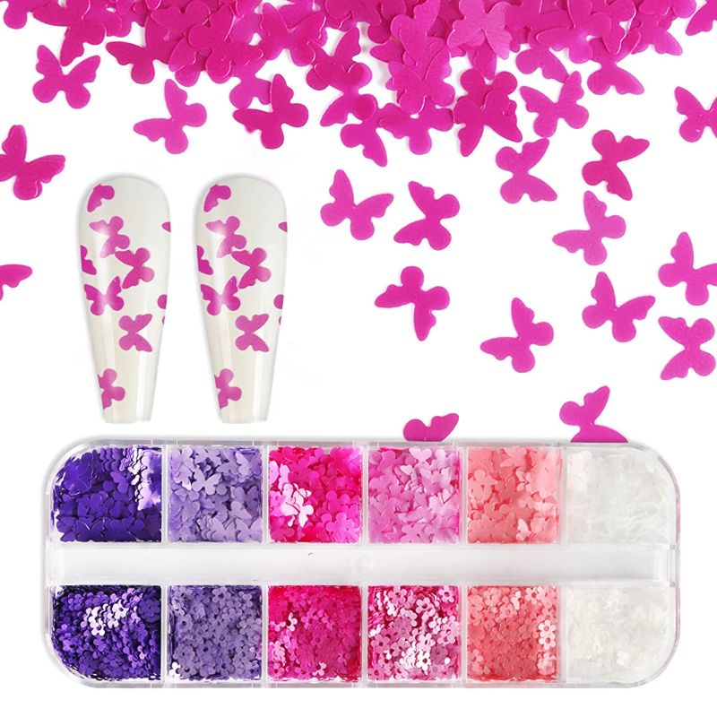 Photo 1 of 2 PACK - Flower Holographic Butterfly Glitter DIY Nail Glitters for Acrylic Nails Holographic Glitter for Nails