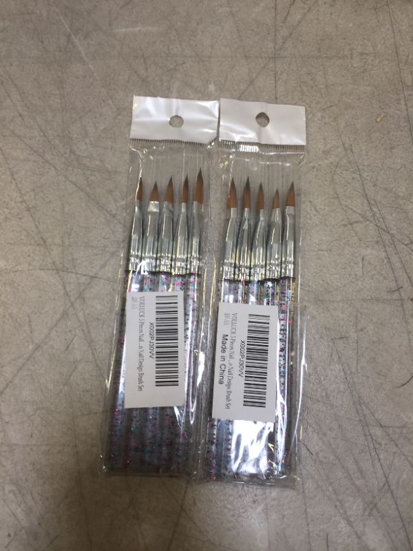 Photo 1 of 2 PACK VOLLUCK 5 Pieces Nail Art Liner Brushes?UV Gel Painting Acrylic Nail Design Nylon Brush Pen Metal Diamond Application Rhinestone Handle Salon Nail Design Brush Set