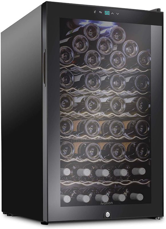 Photo 1 of Ivation 51 Bottle Compressor Wine Cooler Refrigerator w/Lock | Large Freestanding Wine Cellar For Red, White, Champagne or Sparkling Wine | 41f-64f Digital Temperature Control Fridge Glass Door Black
