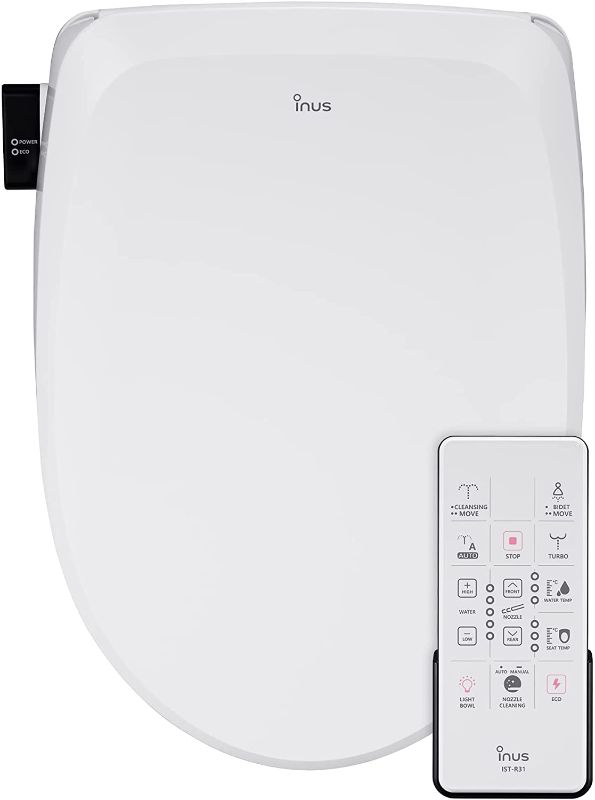 Photo 1 of Inus R31 Electric Smart Bidet with Heated Seats, Wireless Remote Control, Night Light, Advance Self-Cleaning Nozzle, Temperature Control Wash – Elongated Toilet (White)

