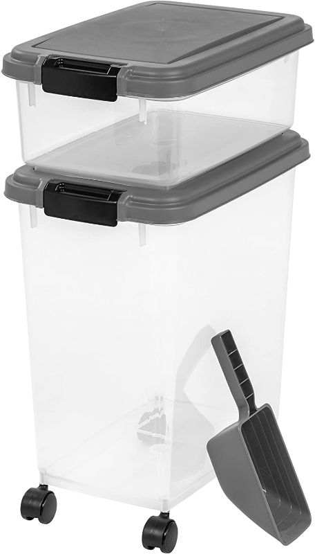 Photo 1 of IRIS USA 3-Piece Airtight Food Storage Container Combo with Scoop for pet, dog, cat and bird food
