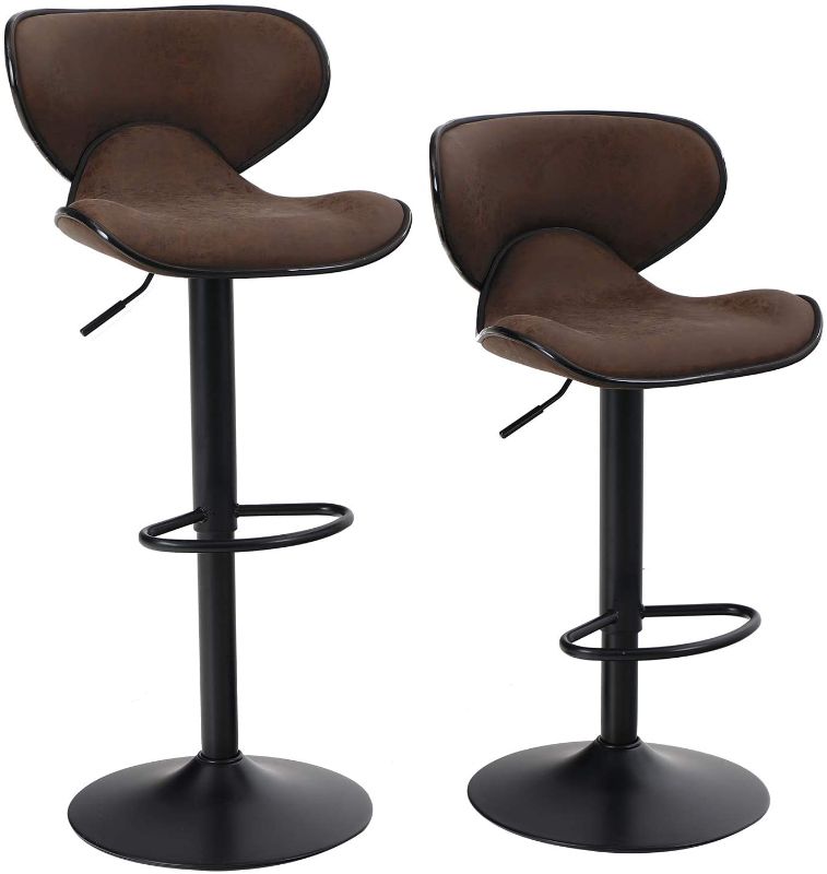 Photo 1 of ALPHA HOME Bar Stools Counter Height Adjustable Swivel Bar Chair Modern Pu Leather Kitchen Counter Stools Dining Chairs Set of 2?350 lbs Capacity ,Brown
