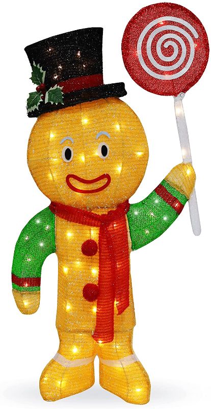 Photo 1 of Joiedomi 3ft Tinsel Christmas Gingerbread Man 50 LED Warm White Yard Light for Christmas Eve Night Decor, Christmas Event Decoration, Christmas Outdoor Yard Garden Decorations
