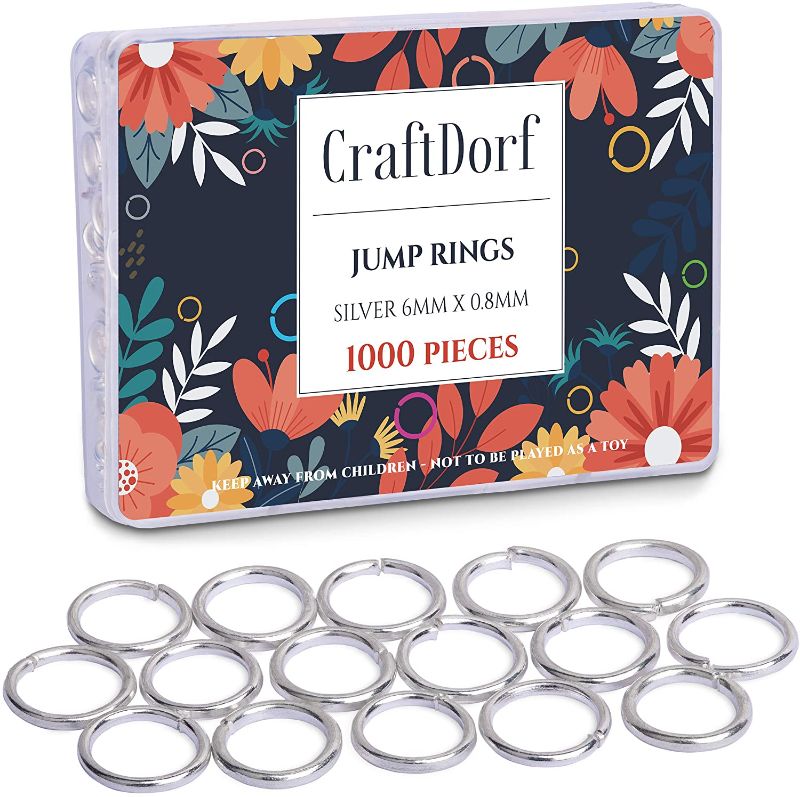 Photo 1 of CraftDorf Jump Rings 1000PCS - Silver 6mm Jewelry Connectors for Earrings, Bracelets, Necklaces, Chainmaille, Anklets, DIY Projects and More
