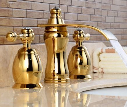 Photo 1 of Basin Faucets Gold Bathroom Sink Crane 3 PCS / Hole Black Crystal Home Decoration Vanity 2 Switch Handle Washbasin Tap LH-16845
