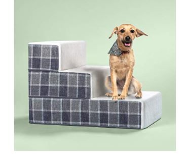 Photo 1 of Zinus Cozy Pet Stairs, Ramp, Ladder, Grey Checked, Medium
