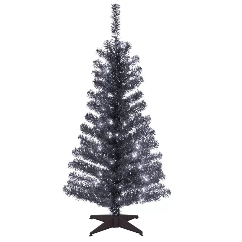 Photo 1 of 4 ft. Black Tinsel Pre-Lit Full Christmas Tree
