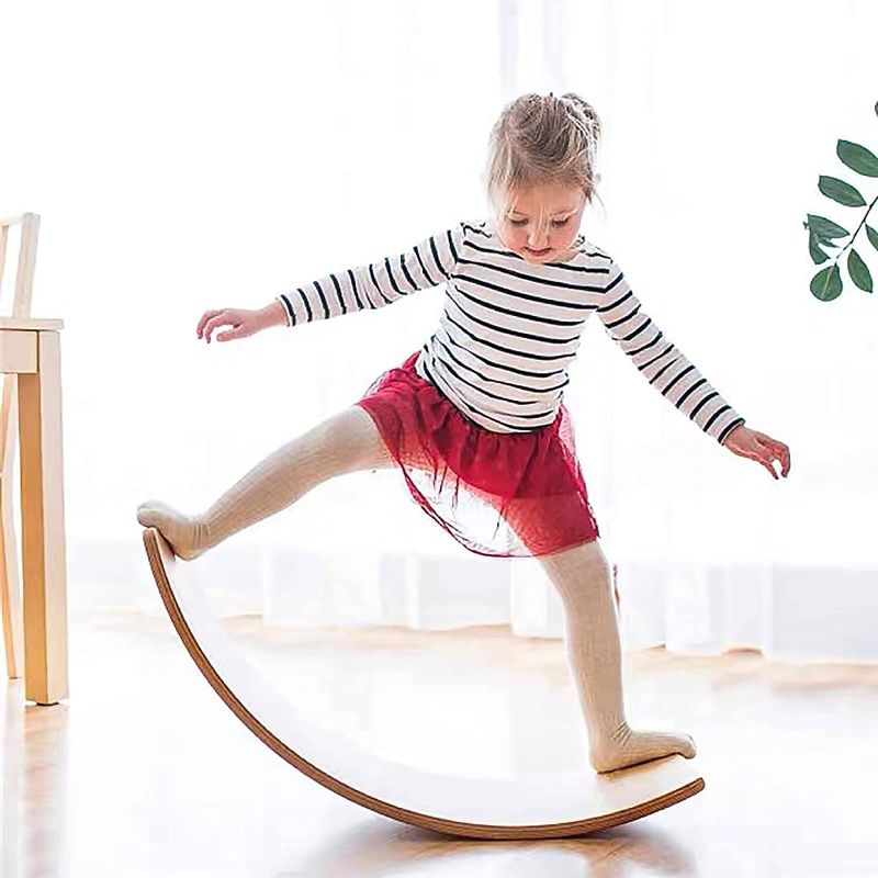 Photo 1 of  Wooden Wobble Balance Board,  Kid Natural Wood Yoga Board Curvy Board, Kids Toddler Open Ended Learning Toy, Great Kids Learning Toy for Body Training, Wooden Rocker Board Kid Size
