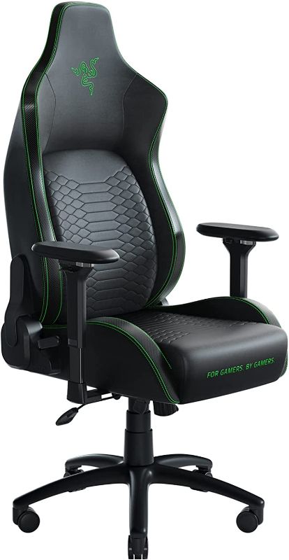 Photo 1 of Razer Iskur Gaming Chair: Ergonomic Lumbar Support System - Multi-Layered Synthetic Leather - High Density Foam Cushions - Engineered to Carry - Memory Foam Head Cushion - Black/Green
