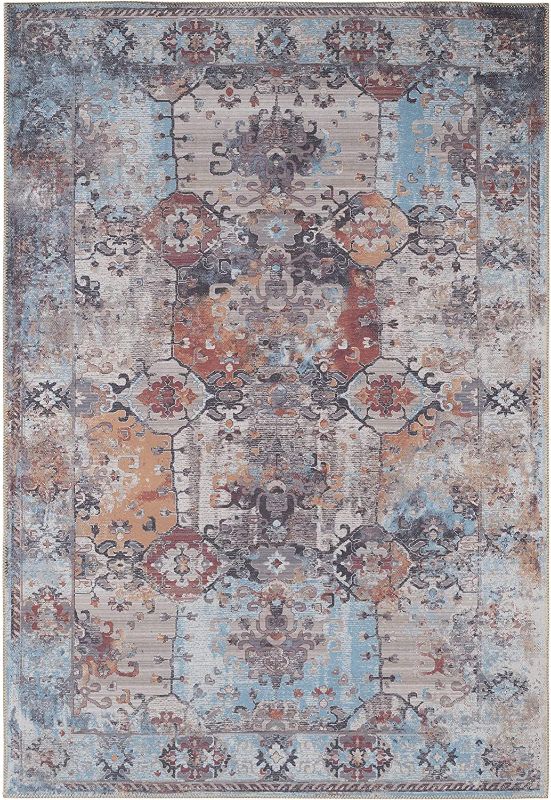 Photo 1 of Adiva Rugs Machine Washable Area Rug for Living Room, Bedroom, Bathroom, Kitchen, Printed Persian Vintage Home Decor, Floor Decoration Carpet Mat (VIZON/Blue, 2'6" x 6'6")
