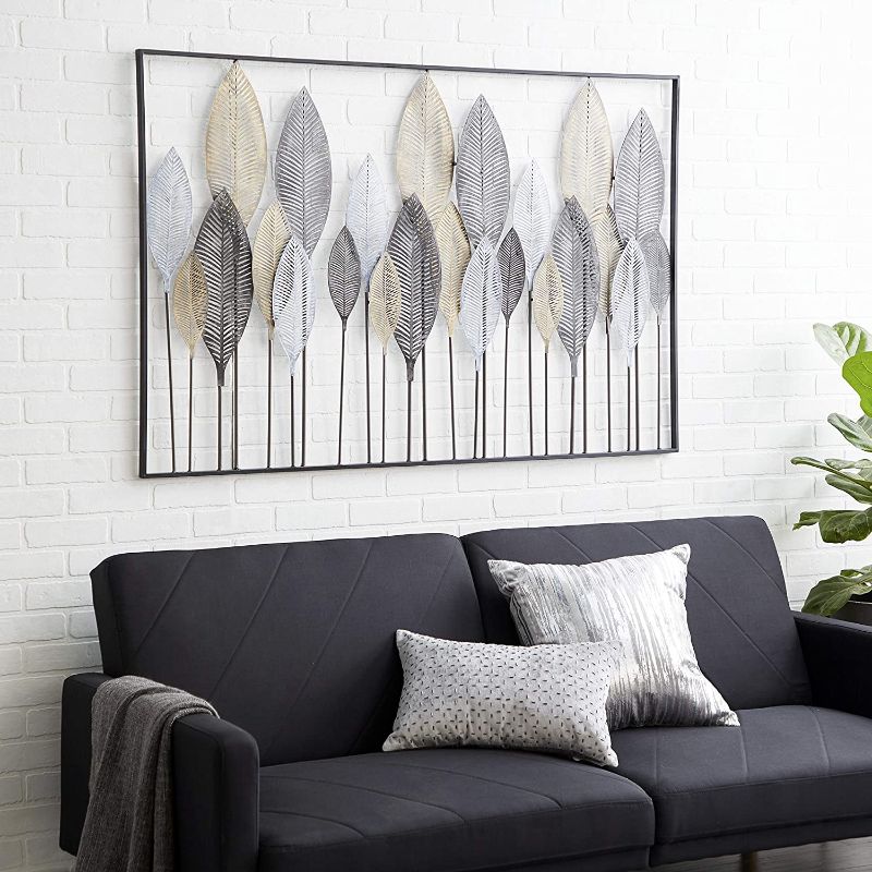 Photo 1 of Deco 79 65650 Large Textured Brown, White, Gray & Black Metal Leaf Wall Art, 59”x37”
