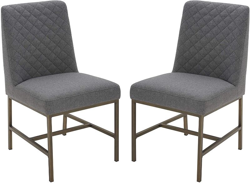 Photo 1 of Amazon Brand – Rivet Vermont Modern Diamond-Stitched Upholstered Dining Chair, 20"W, Set of 2, Graphite Grey
