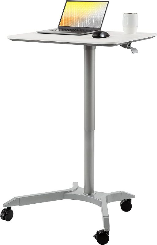 Photo 1 of Seville Classics AIRLIFT XL 28" Pneumatic Height Adjustable Sit-Stand Mobile Laptop Computer Desk Cart (27.1" to 41.9" H), White
