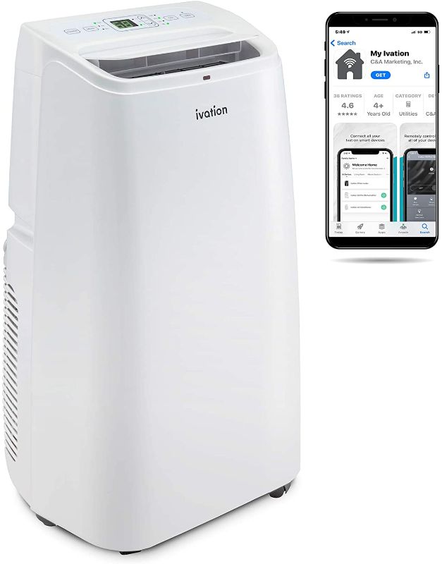 Photo 1 of Ivation 8,500 BTU Portable Air Conditioner with Wi-Fi for Rooms Up to 250 Sq Ft (5,500 BTU SACC) 3-in-1 Smart App Control Cooling System, Dehumidifier and Fan with Remote, Exhaust Hose & Window Kit
