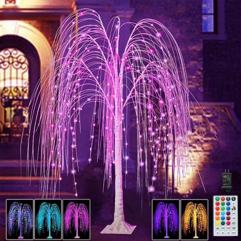 Photo 1 of 240 LED 5FT Colorful Lighted Willow Tree, RGB LED Tree with Remote, Willow Tree with Multicolored White String Lights for Indoor Outdoor Valentine Christmas Party Home Wedding Decor