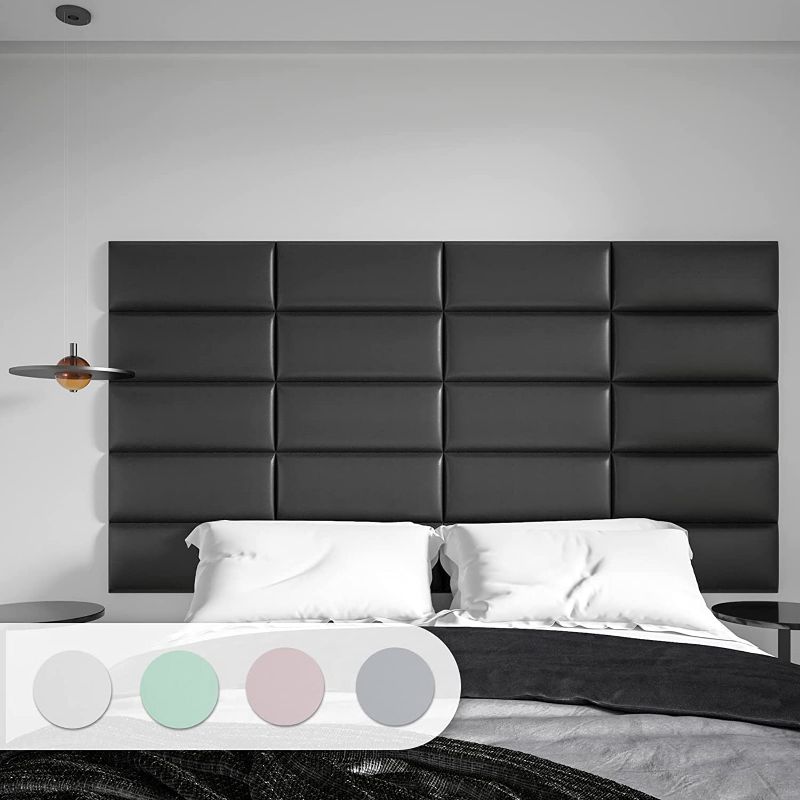 Photo 1 of Art3d Peel and Stick Headboard for King, Full and Queen in Black, Soundproof Wall Panels 3D, Upholstered Wall Panel
