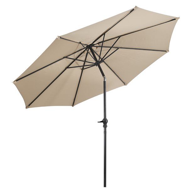 Photo 1 of 10FT Steel Outdoor Market Patio Umbrella with Push Tilt and Crank Lift System Wind Vent 8 Ribs, Beige
