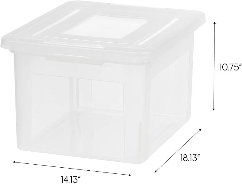 Photo 1 of IRIS USA Letter & Legal Size Plastic Storage Bin Tote Organizing File Box with Durable and Secure Latching Lid, Stackable and Nestable, SINGLE, Clear
