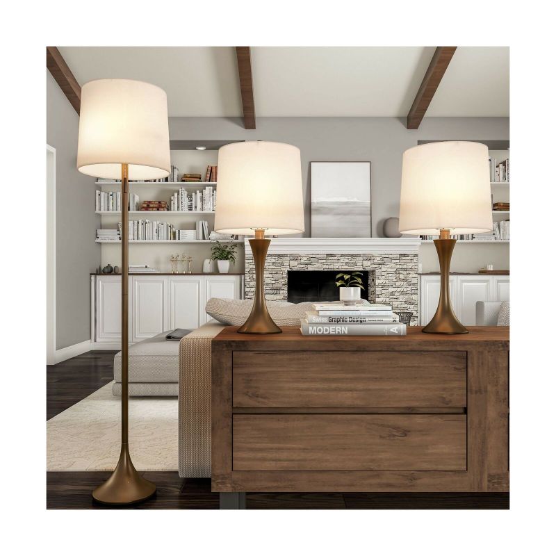 Photo 1 of Lavish Home (Bronze Table and Floor Lamps – Set of 3 Mid-Century Modern Metal Flared Trumpet Base with Energy Efficient LED Light Bulbs Included, 14"x14"x63.5"