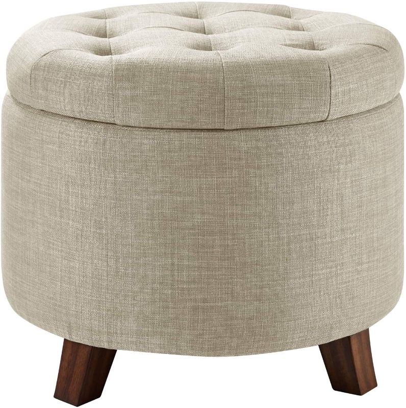 Photo 1 of Amazon Basics Upholstered Tufted Storage Ottoman Footstool, 17"H, Burlap Beige