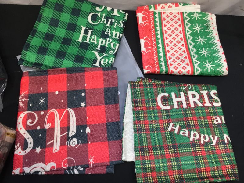 Photo 2 of 4 set 18x18 inch Linen Christmas Pillowcases Red&Green Plaid Deer Red Buffalo 