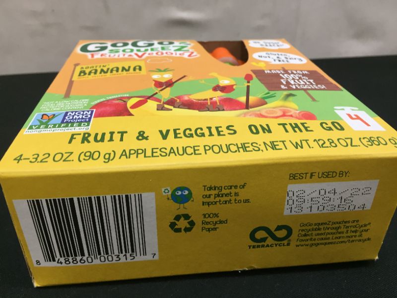 Photo 2 of GoGo squeez fruit & veggieZ, Banana,4- 3.2 Ounce, Gluten Free, Vegan Friendly,t (Pack of 4) exp date 02-2022