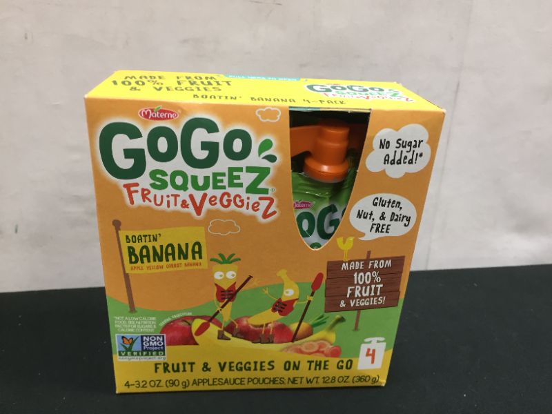 Photo 1 of GoGo squeez fruit & veggieZ, Banana,4- 3.2 Ounce, Gluten Free, Vegan Friendly,t (Pack of 4) exp date 02-2022