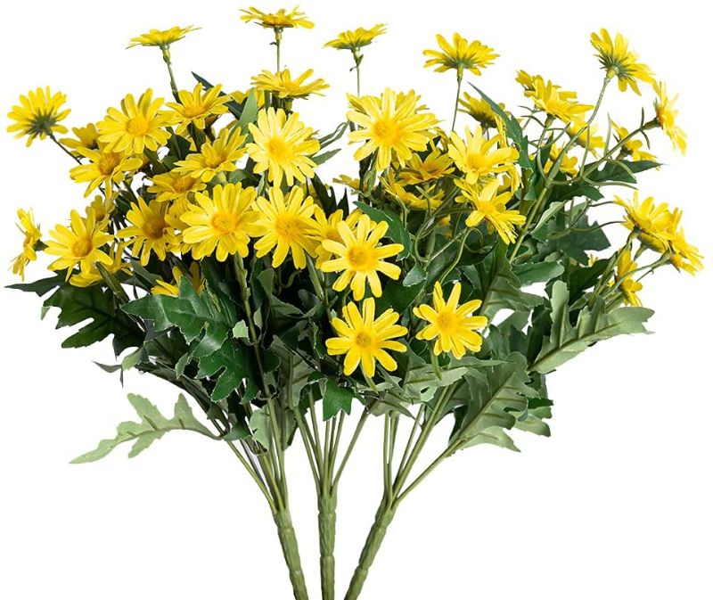 Photo 1 of Dallisten 3 Bundles of Fake Mums Outdoor Plants - Faux Chrysanthemum Daisy for Baby Shower Home Decoration Wedding Decor, Bride Holding Flowers,DIY Garden Craft Art Decor(Yellow)