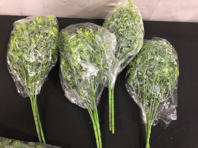 Photo 1 of Artificial Small Greenery, 8 Bundles of Fake Greenery for Decoration - Fake Plastic Leaf Flower for Window Box and Vase Decor - Artificial Plant Greenery Decor Outdoor