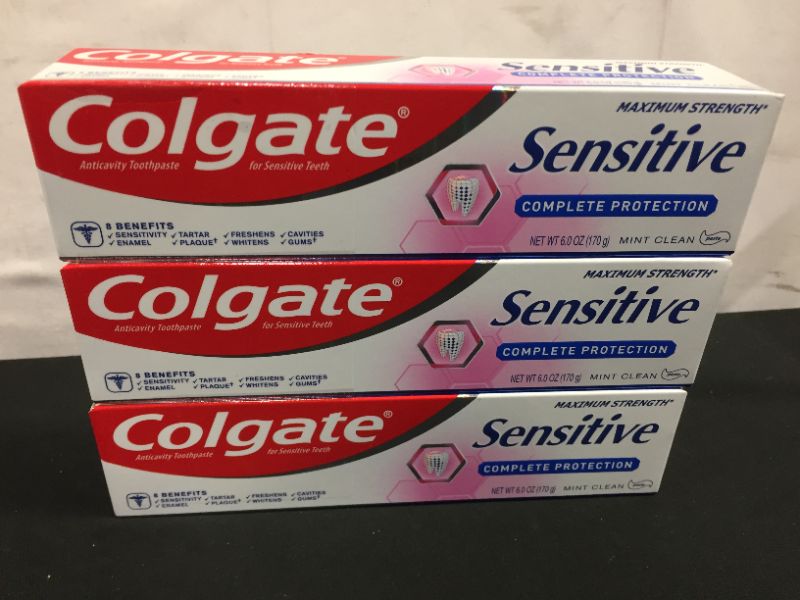 Photo 1 of Colgate Sensitive Toothpaste, Complete Protection, 6 Ounce (Pack of 3)   exp date 07-2022