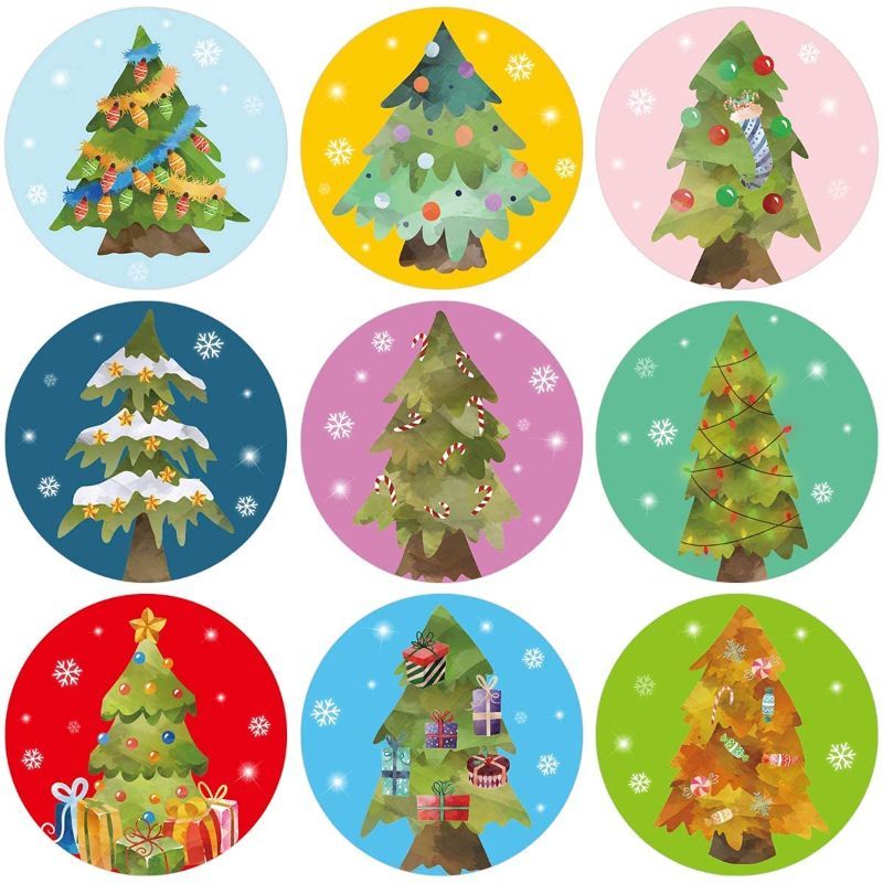 Photo 1 of 500PCS Christmas Tree Stickers for Kids Watercolor Christmas Stickers Perforated Roll Holiday Stickers for Kids Party Favor
