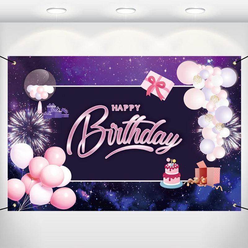 Photo 1 of AUBAO Happy Birthday Banner Background Birthday Party Decorations for Men Women 30th 40th 50th 60th 70th 80th Birthday Party - Purple Pink