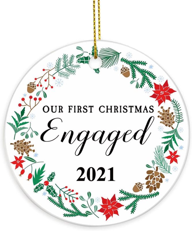 Photo 1 of 2021 Christmas Ornament?Our First Christmas Engaged Christmas Tree Decorations?3.15" Round Ceramic Ornament?Ornament to Remember This Year(Engaged)
