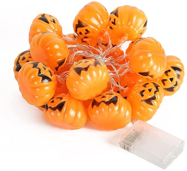 Photo 1 of ***battery not included**AQUAO Halloween String Lights Big Smiley Pumpkin Decoration for Indoor Outdoor Holiday Atmosphere Decoration String Lights Battery-Powered 2 Modes Long On/Flashing Lights (20 Pumpkin Lights), Orange
