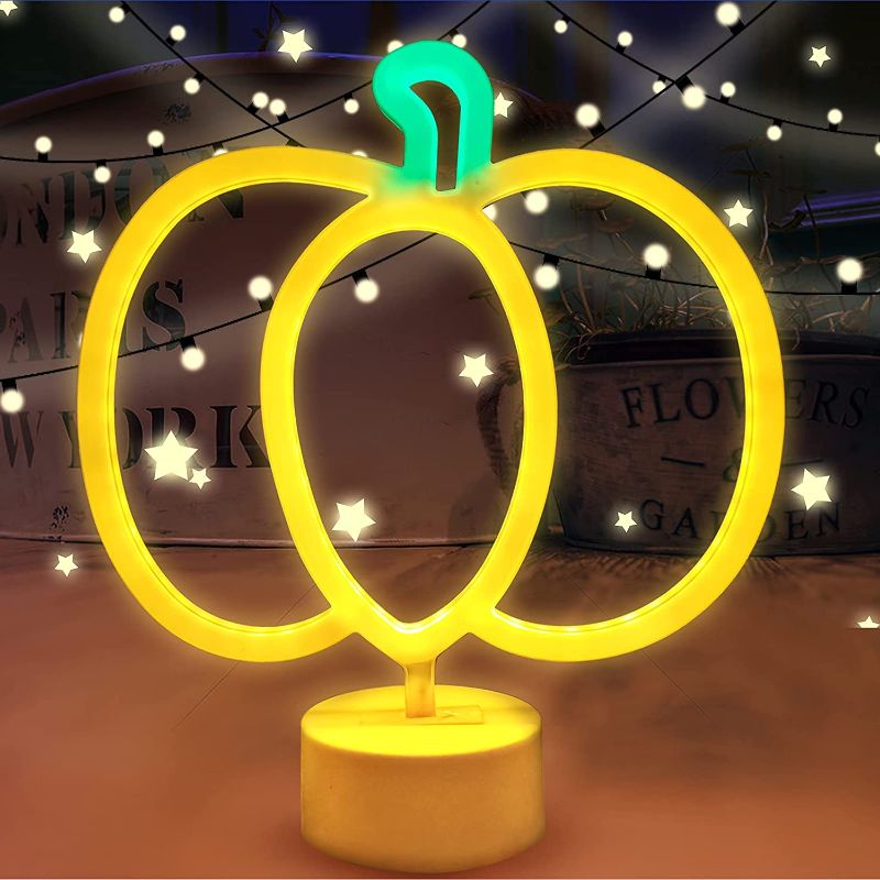 Photo 1 of AGUDOU Pumpkin-Shaped Thanksgiving Day Decoration LED Neon Light Signs, Indoor Bedside Lamp with Battery Supply, ***battery not included***