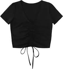 Photo 1 of Size womens m - FITTIN Side tie drawstring crop tops for women basic round neck short sleeve cute t shirt 