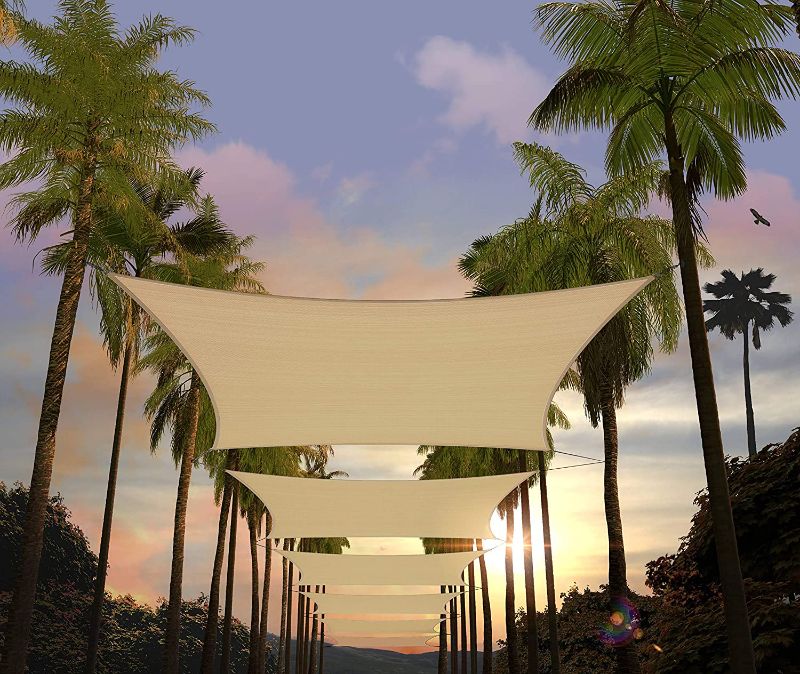 Photo 2 of Amgo 10' x 16' Beige Rectangle Sun Shade Sail Canopy Awning ATAPR1016, 95% UV Blockage, Water & Air Permeable, Commercial and Residential (We Customize)
