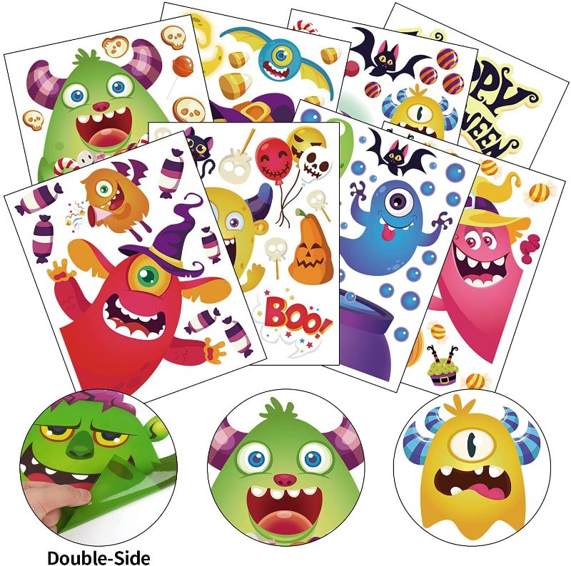 Photo 1 of 8 Sheets Happy Halloween Window Clings for Kids,Cute Monster Halloween Window Stickers Decor Double-Side
