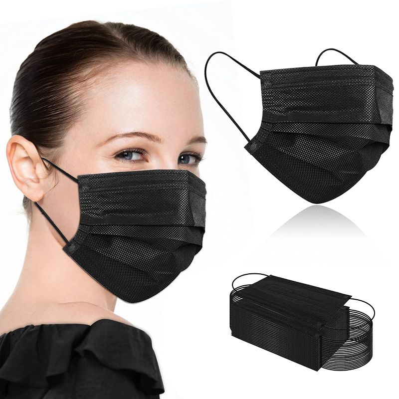 Photo 1 of 100Pcs Black Disposable Face Masks,Black Face Masks Disposable Breathable 3 Ply Face Masks for Adults,Black Masks
