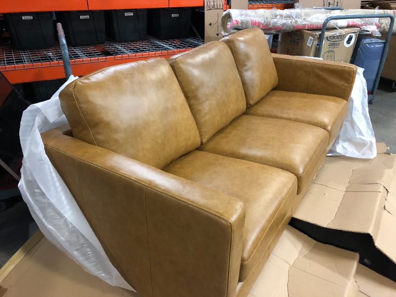 Photo 5 of Amazon Brand – Rivet Revolve Modern Leather Sofa Couch, 80"W, Caramel
