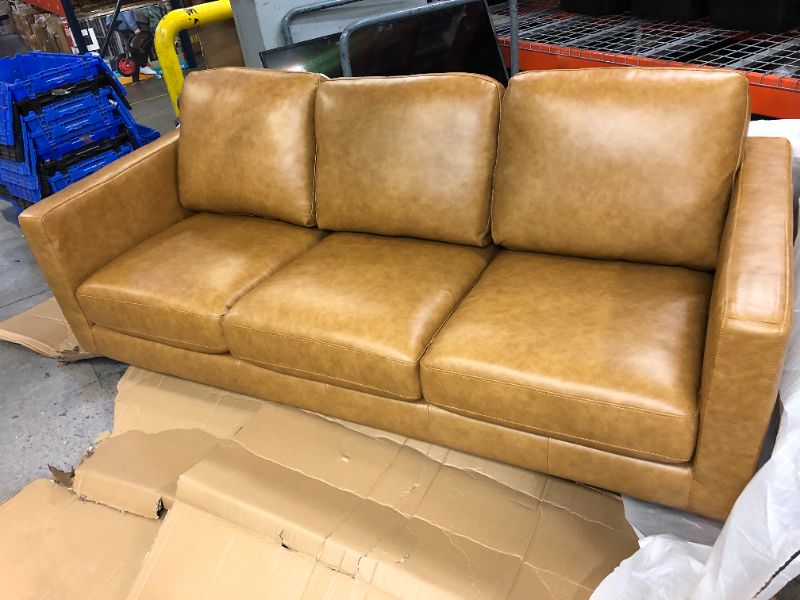 Photo 2 of Amazon Brand – Rivet Revolve Modern Leather Sofa Couch, 80"W, Caramel
