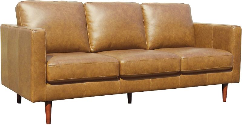 Photo 1 of Amazon Brand – Rivet Revolve Modern Leather Sofa Couch, 80"W, Caramel
