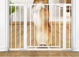 Photo 1 of KingSo 37.8"-43.3" Extra Wide Baby Safty Gate, Baby Gate for Stairs Doorways Barriers with Swing Door for Kids Children, 30'' Tall Baby Gate for Pet, White
