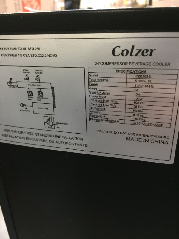 Photo 2 of Colzer 24 inch Beverage Refrigerator with Glass Door 180 Cans Mini Beverage Cooler Under Counter Frestanding Built in Center Garage Fridge with Lock for Drink Beer Soda Wine Water
