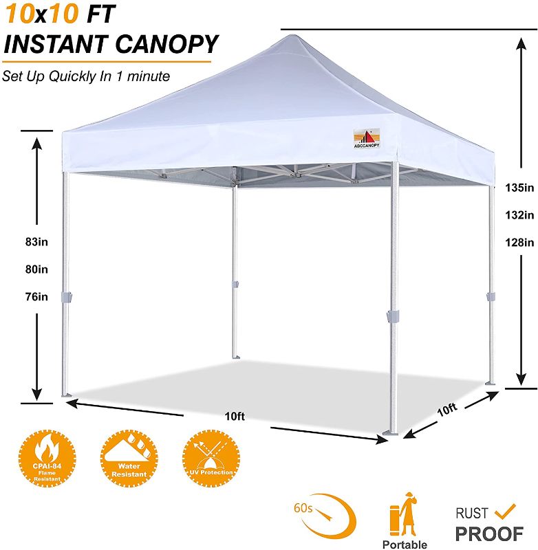 Photo 1 of ABCCANOPY Commercial Ez Pop Up Canopy Tent 10x10 Premium-Series, White
