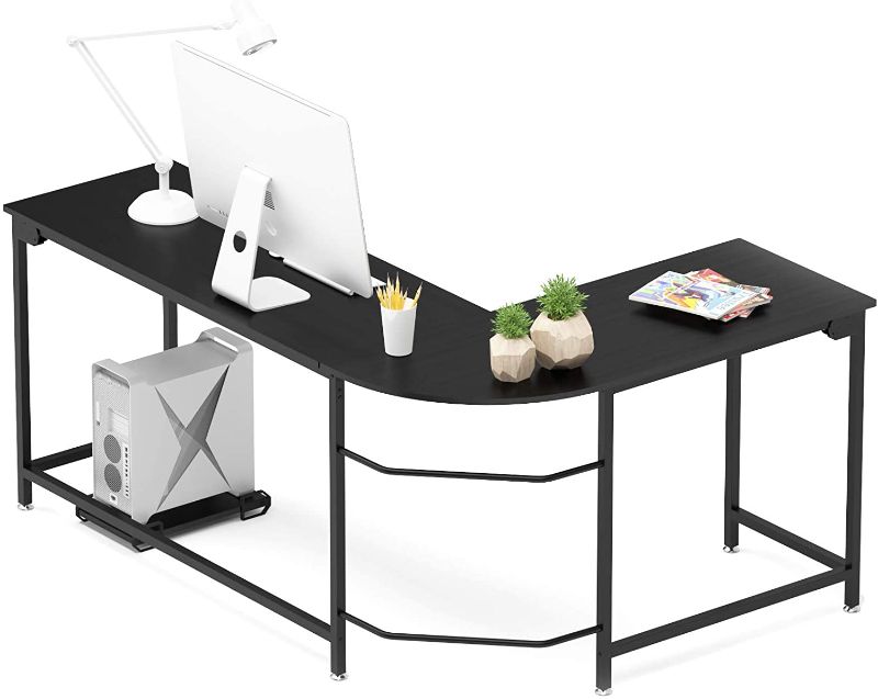 Photo 1 of hago red bud black computer desk Modern L-Shaped Desk Corner Computer Desk Home Office Study Workstation Wood & Steel PC Laptop Gaming Table
