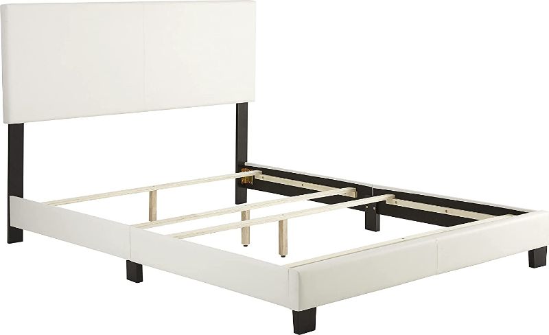 Photo 1 of Boyd Sleep Florence Upholstered Platform Bed Frame with Headboard, Mattress Foundation Required: Faux Leather, White, Full
