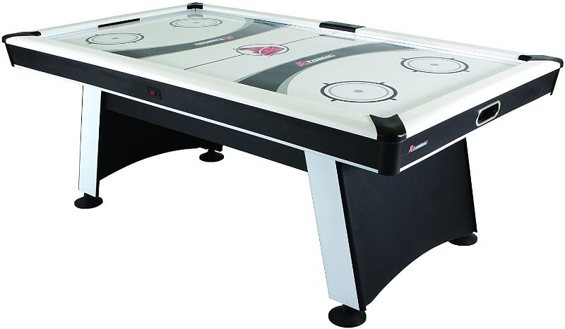Photo 1 of Atomic Blazer 7’ Air Hockey Table with Electronic Score Keeping with Rail-integrated Display, Heavy-duty 120V Blower for Fast Play, Overhang Rails for Reduced Puck Bounce and Leg Levelers to Ensure Even Playing Surface
