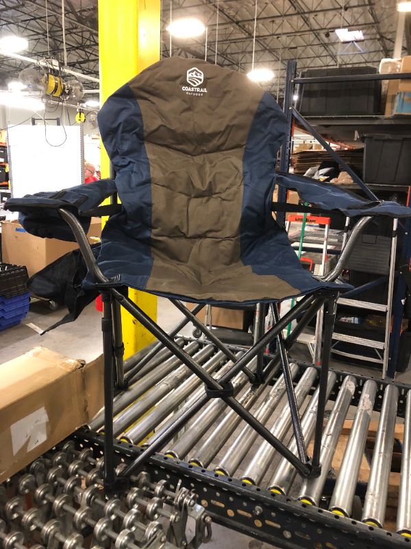 Photo 1 of Coastrail Outdoor Camping Chair with Lumbar Back Support, Oversized Padded Lawn Chair Folding Quad Arm Chair with Cooler Bag, Cup Holder & Side Pocket, Supports 400lbs